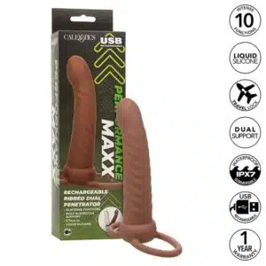 CALEXOTICS - MAXX RIBBED DUAL PENETRATOR 10 VIBRATIONS BROWN